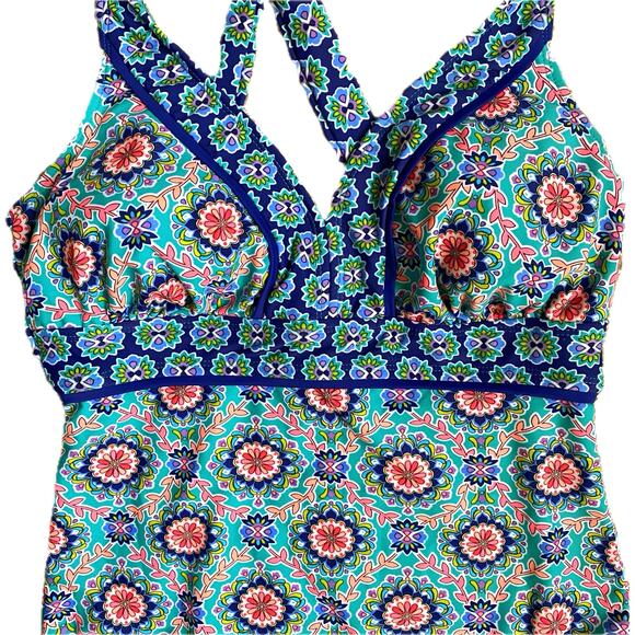 NEW CATALINA Floral Mandala Colorful One Piece Strappy Swimsuit Size M 8-10 - Picture 5 of 10
